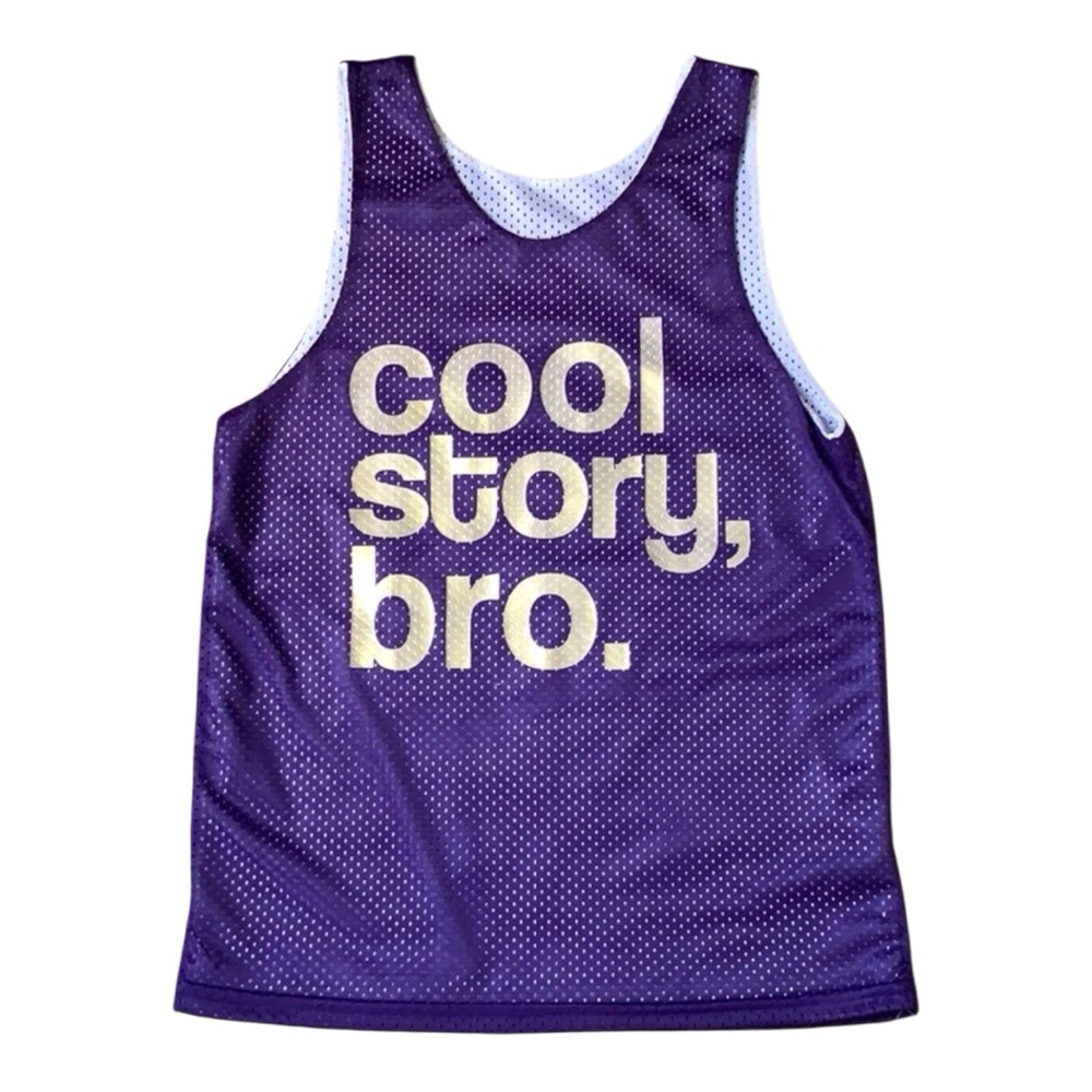 A4 “cool story bro.” Logo Pinnie Tank Top in Purple